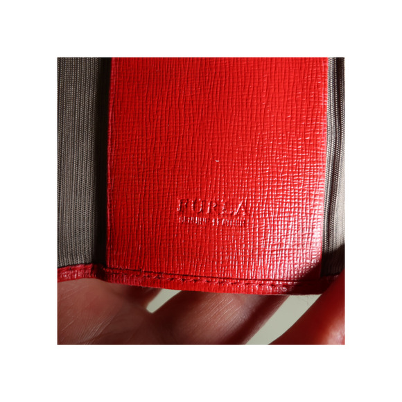 Auth FURLA Key Holder Case Red Leather Tri-fold Snap Button Preppy REFURBISHED - Picture 4 of 7